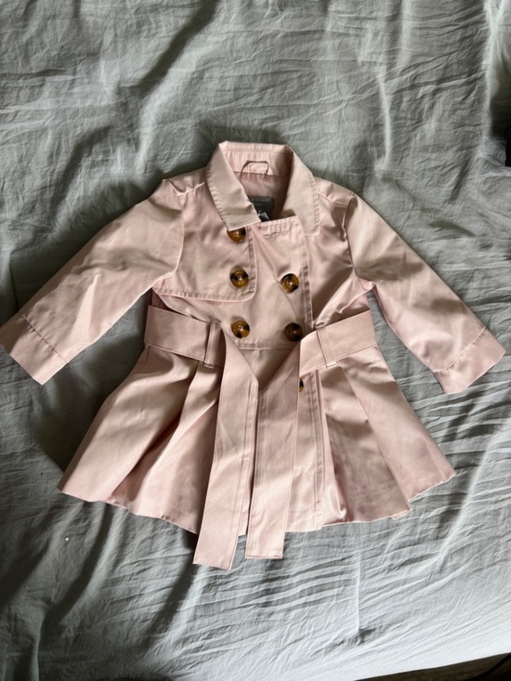Tahari Light Pink Double-Breasted Kids Pea Coat with Belt
